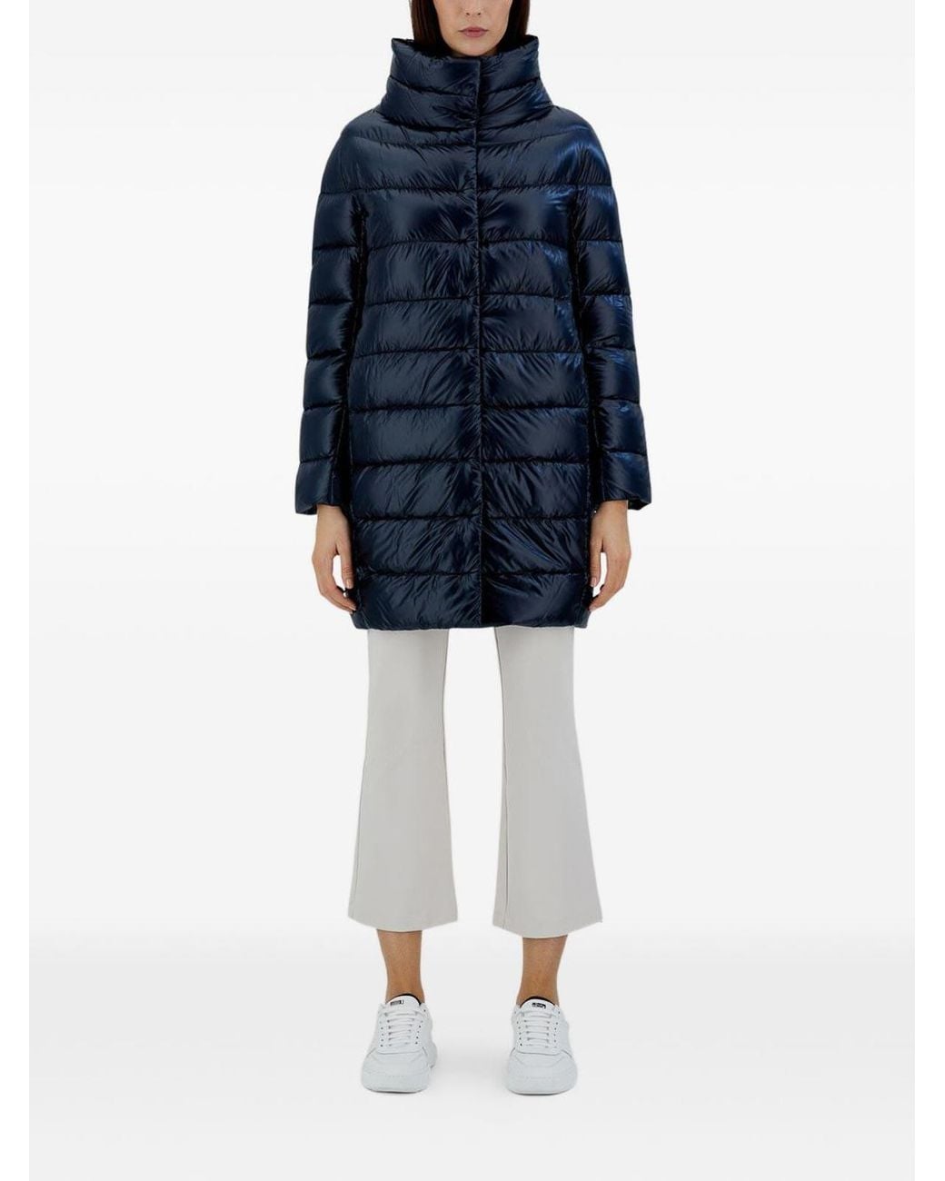 Herno Blue Bright High-Neck Midi Puffer Jacket