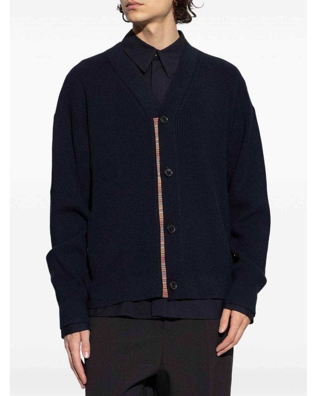 Paul Smith Blue Cardigan With Signature Stripes Band for men