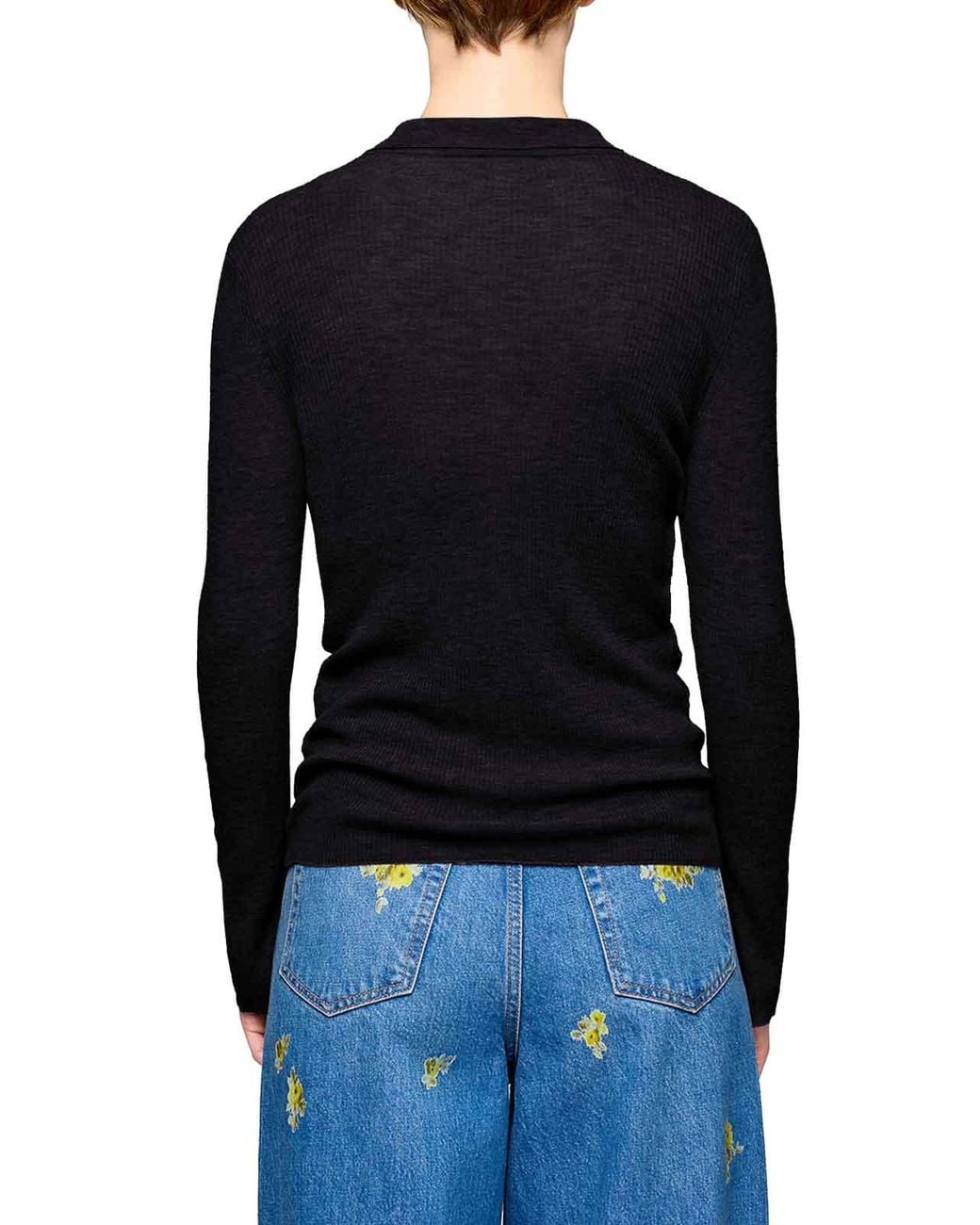 Ganni Blue Semi-Transparent Wool Polo