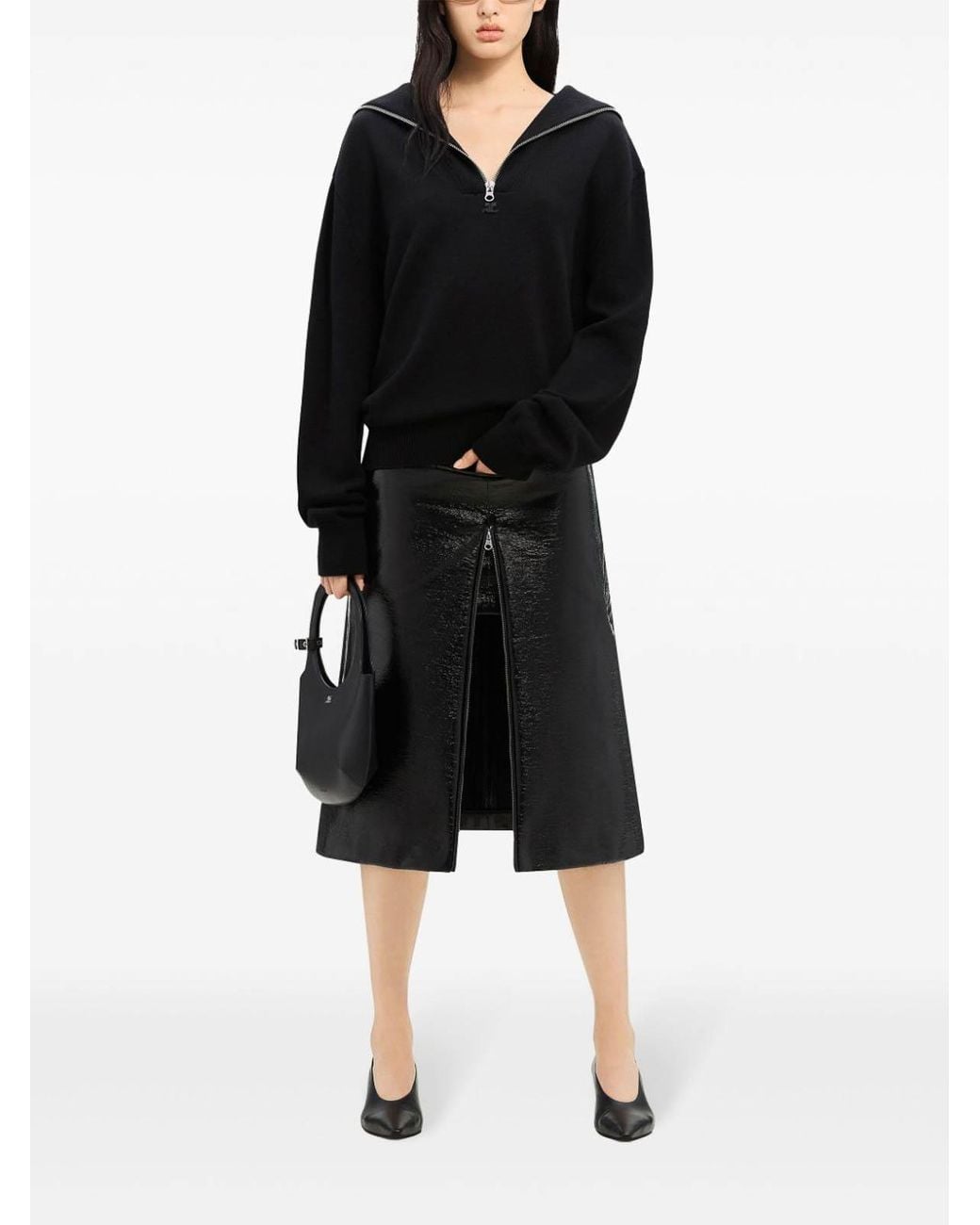 Courreges Black Merino Wool Sweater With Zipper