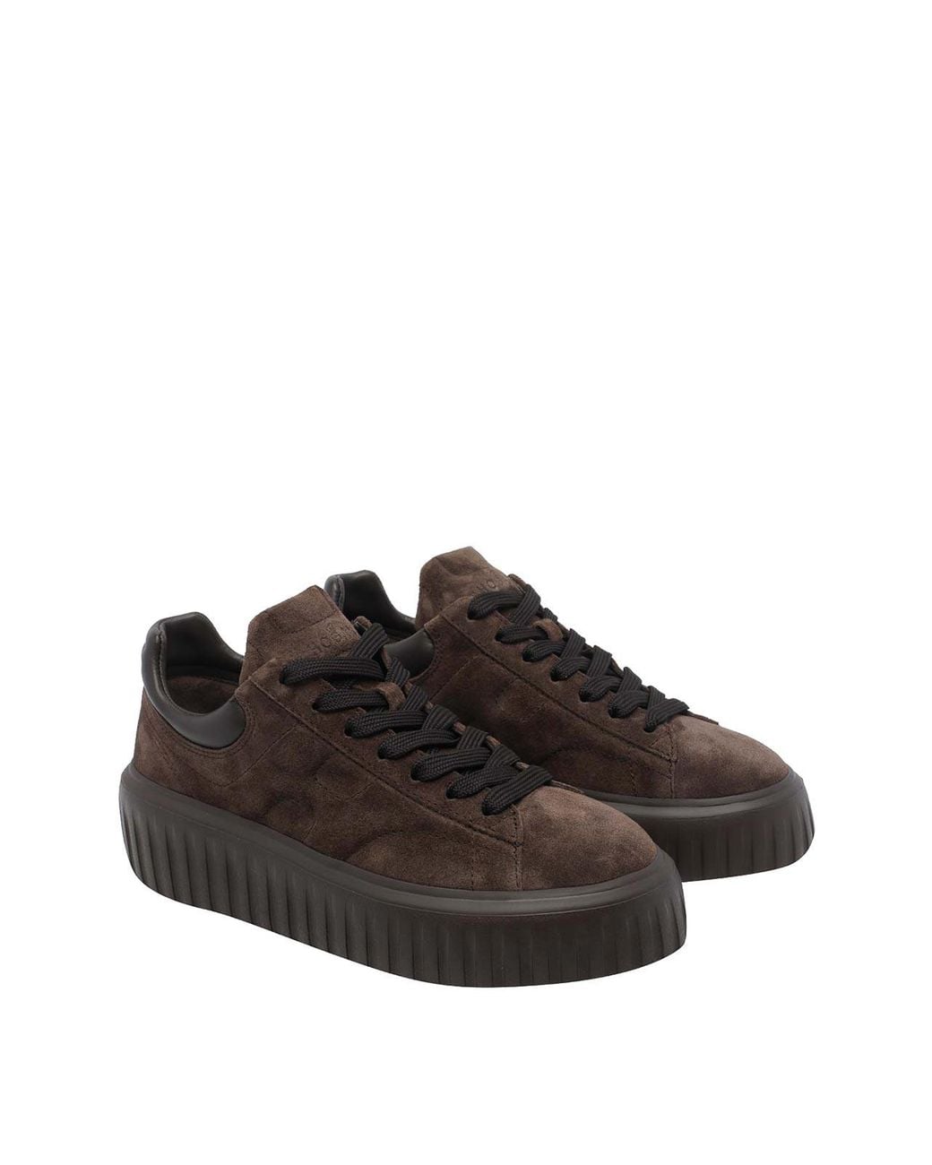 Hogan Brown H-Stripes Suede Platform Sneakers