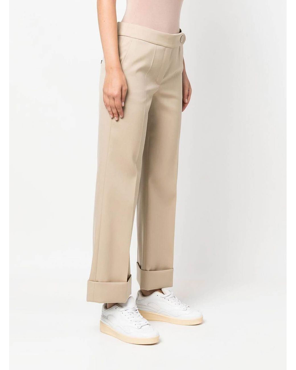 Lanvin Natural Mid-Rise Cropped Wool Trousers