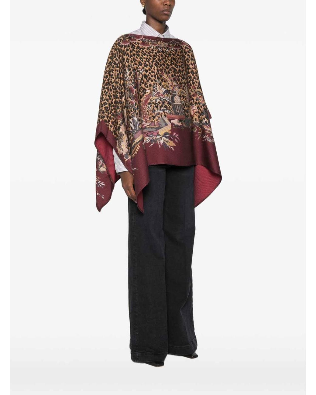 Etro Brown Wool Blend Poncho