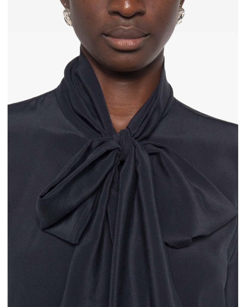 Marella Blue Pure Silk Blouse With Neck Tie
