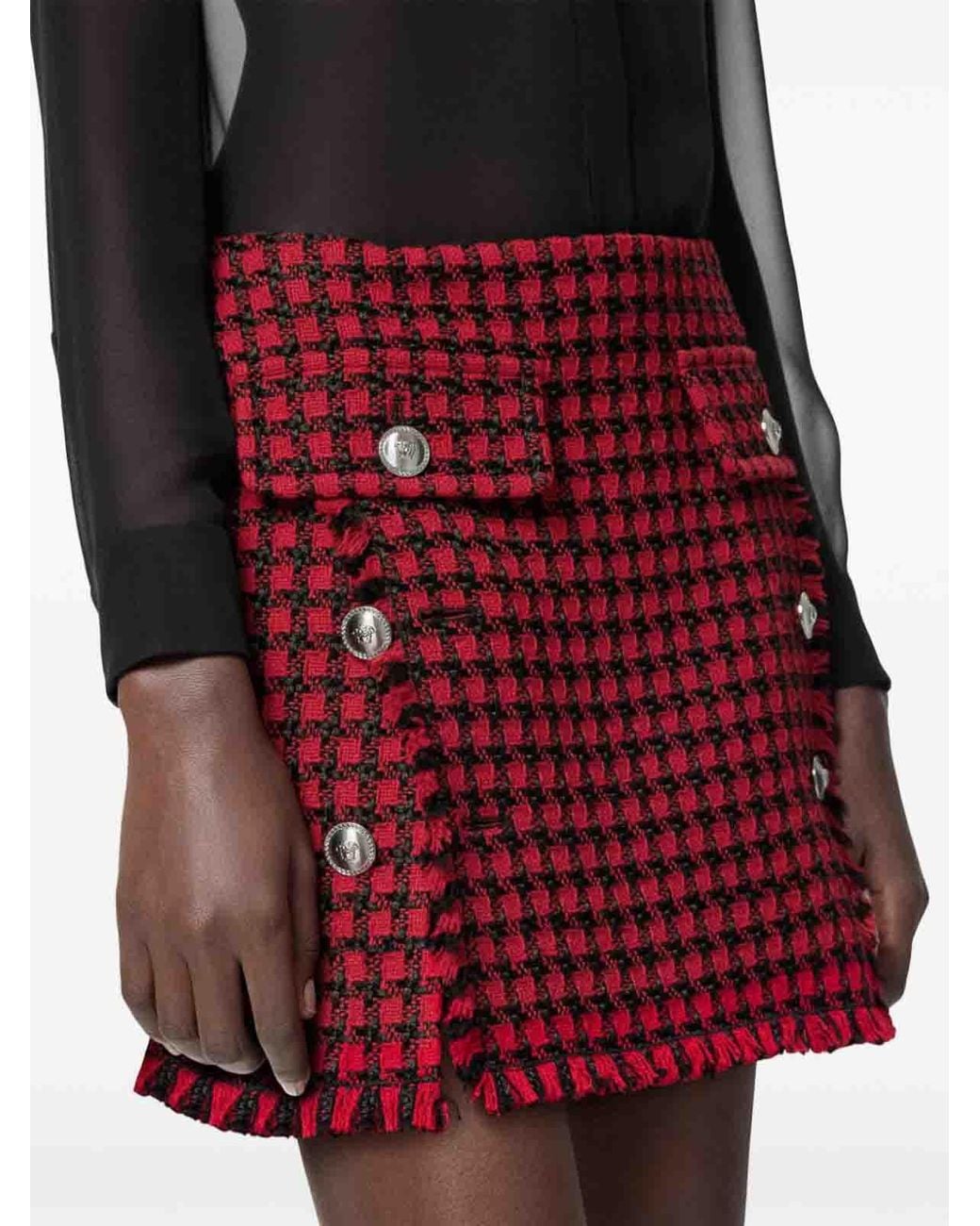 Versace Red Tweed Check Pattern Miniskirt