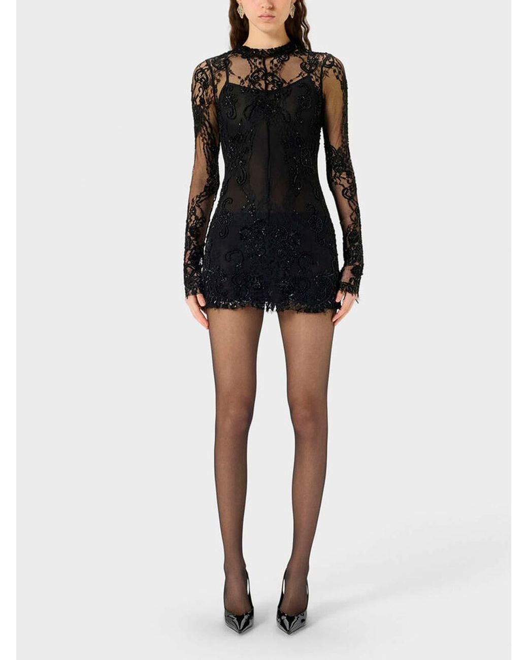 Blumarine Black Short Lace Dress With Embroidery