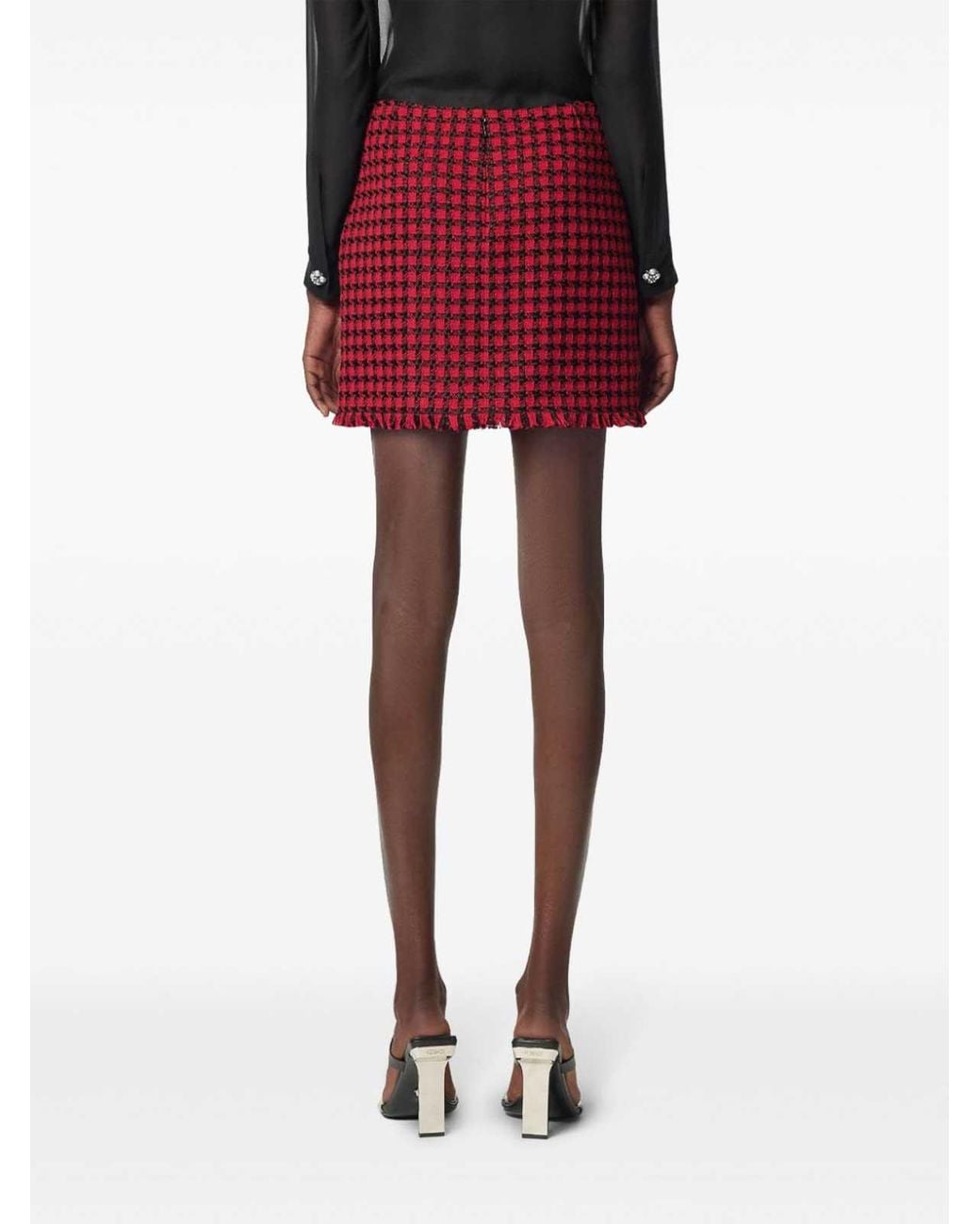 Versace Red Tweed Check Pattern Miniskirt