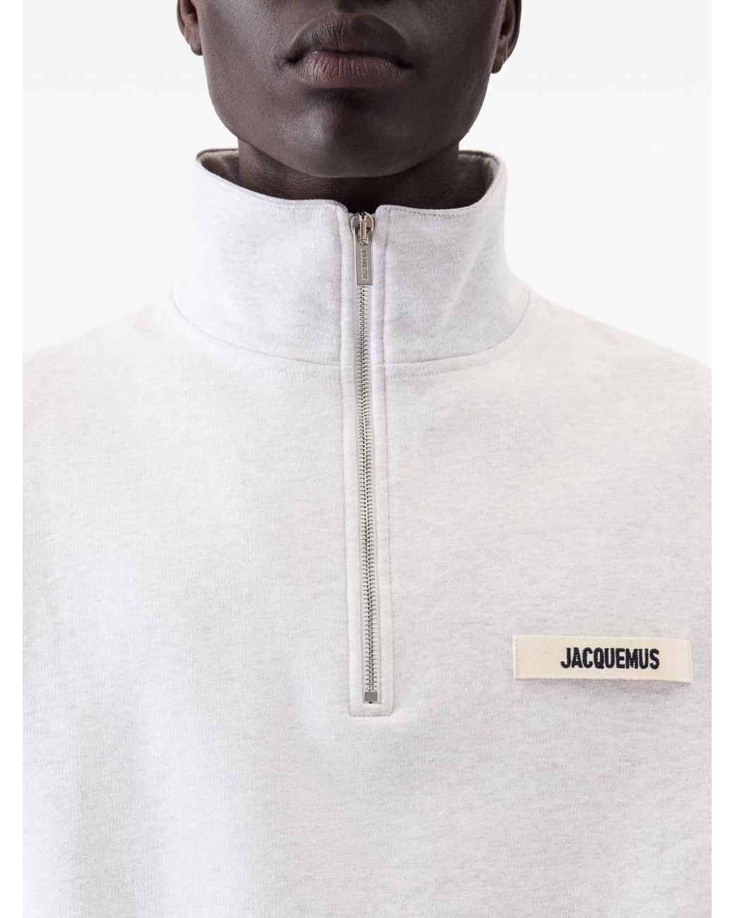 Jacquemus White Light Zip-Up Sweatshirt With High Collar for men