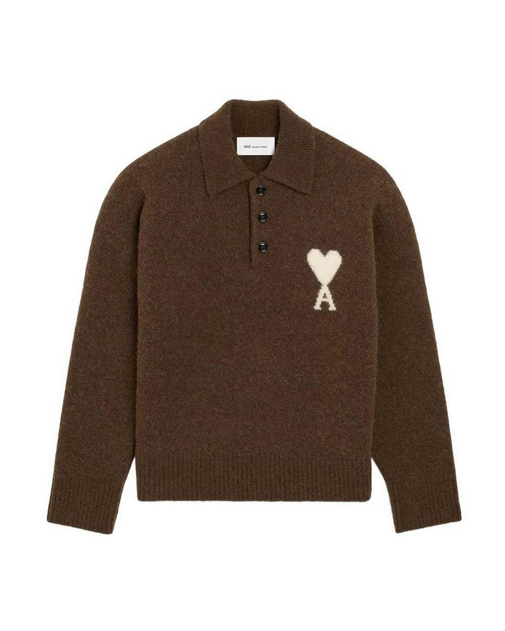 AMI Brown Ami De Coeur Wool Polo Sweater