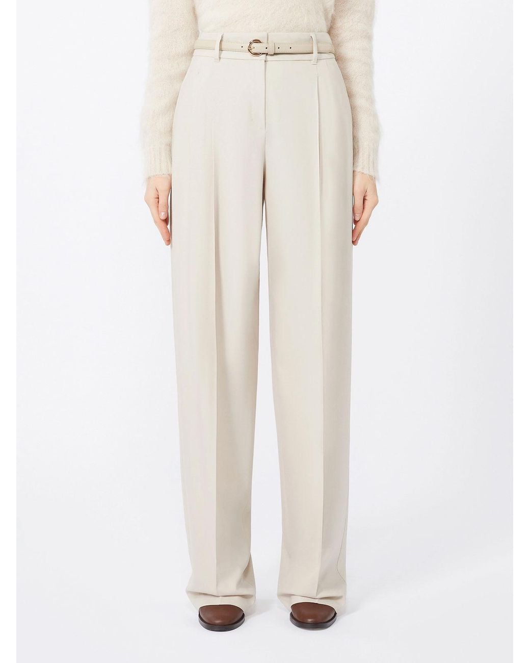 Max Mara Natural Entrata Wool Twill Trousers By