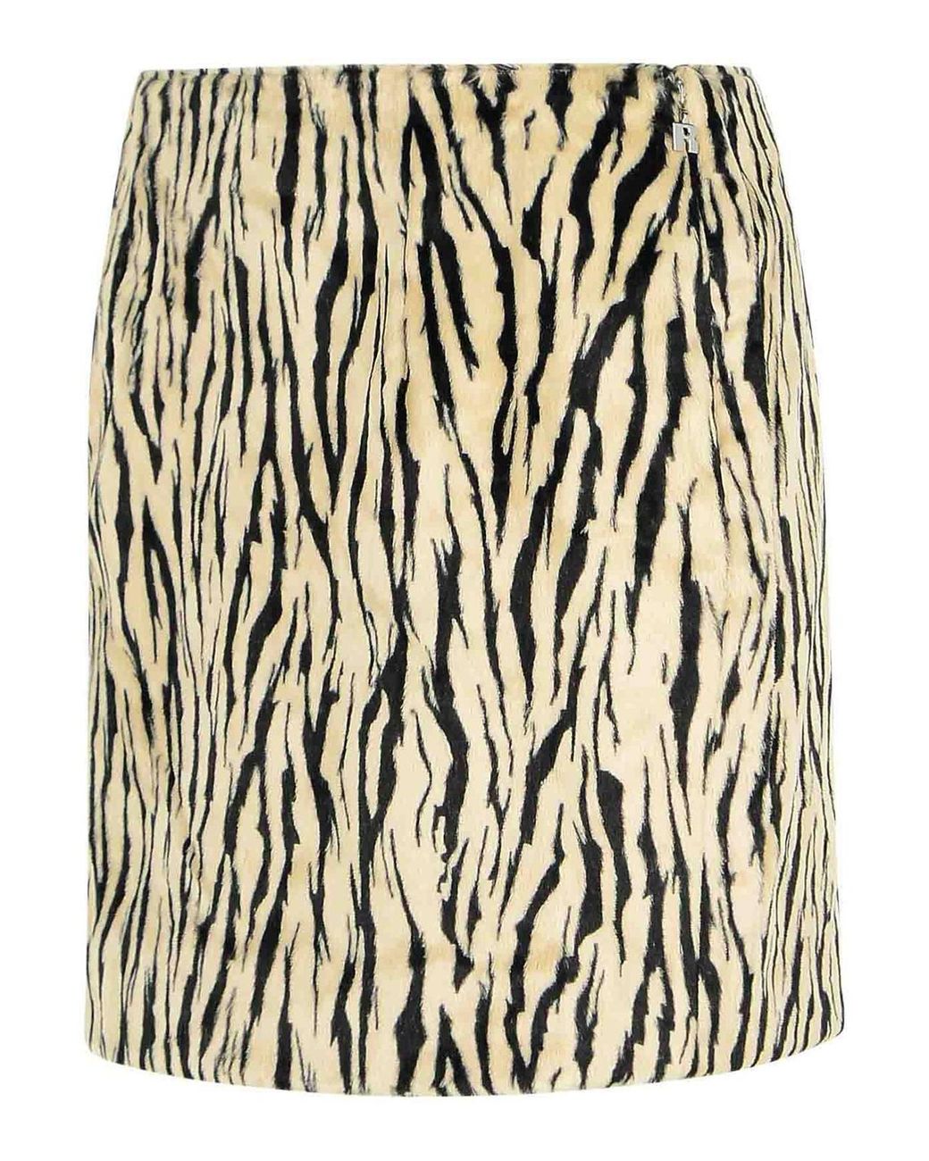 ROTATE BIRGER CHRISTENSEN Black Printed Faux Fur Skirt