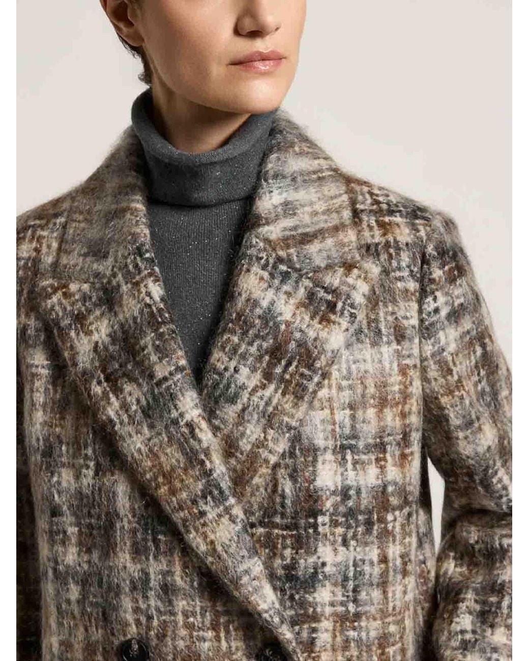 Peserico Gray Double-Breasted Coat