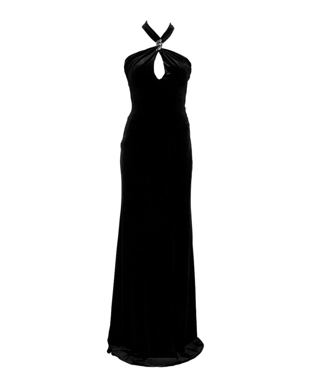 Nissa Black Open-Back Velvet Maxi Dress