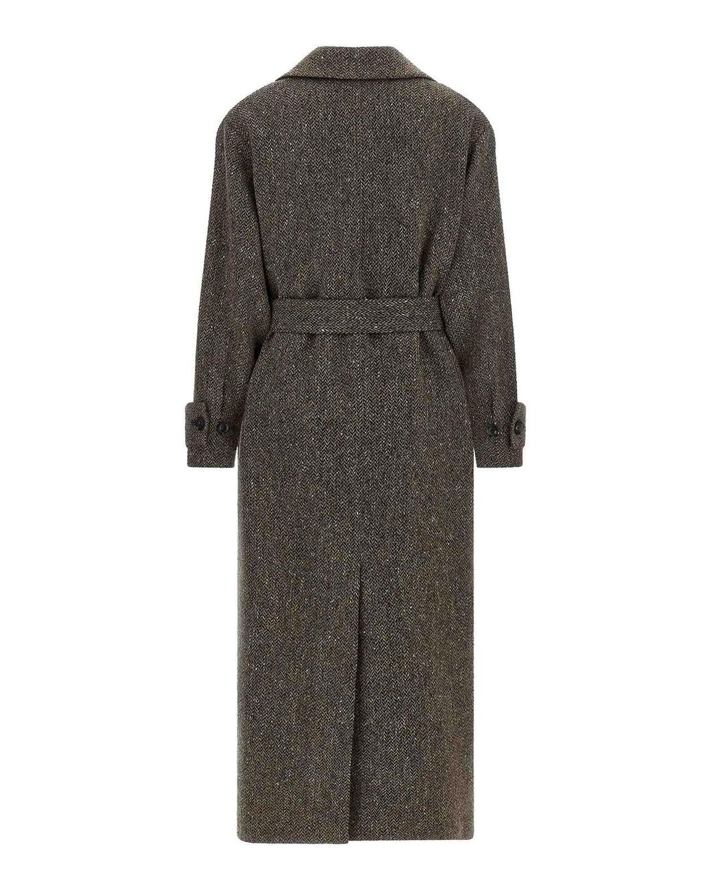 Kiton Gray Chevron Wool Coat