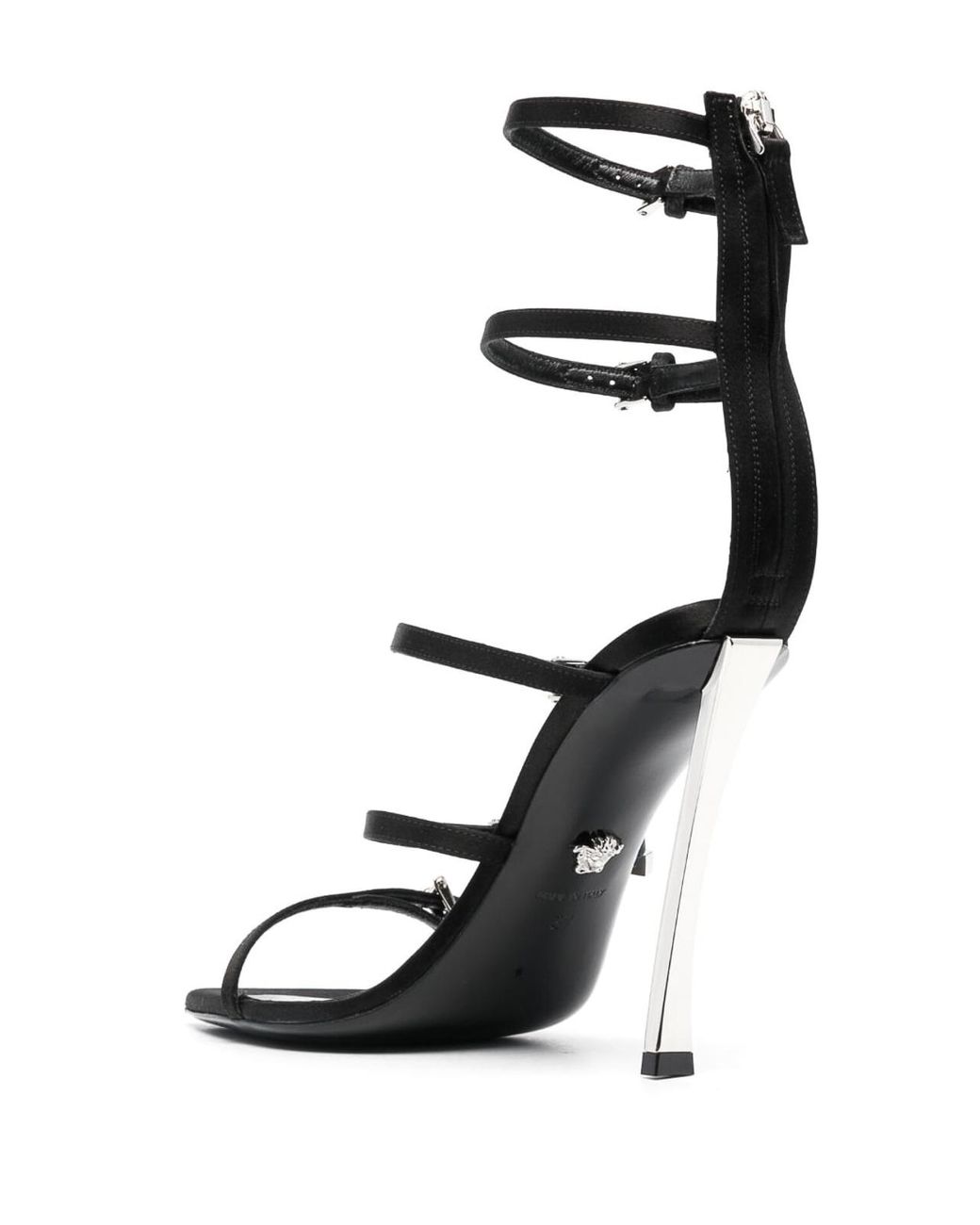 Versace Black Leather Heel Sandals
