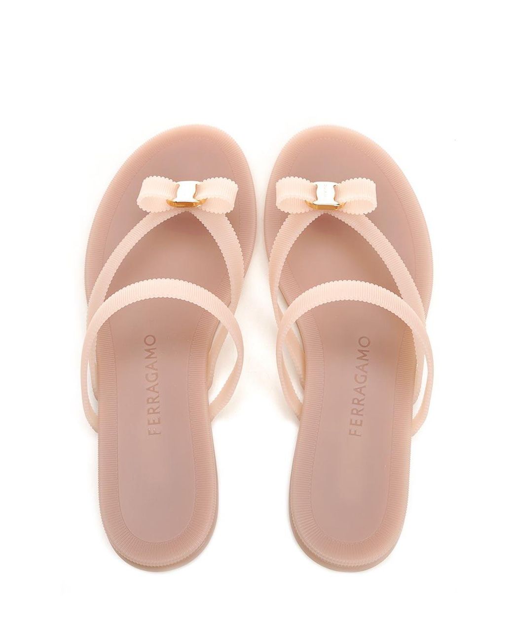 Ferragamo Natural Vara Flip-Flops With Jelly Bow