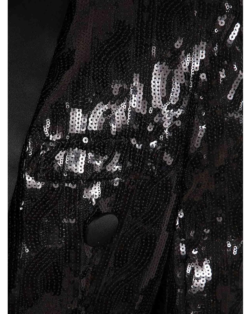 Balmain Black V-Neck Glitter Satin Tailored Jkt