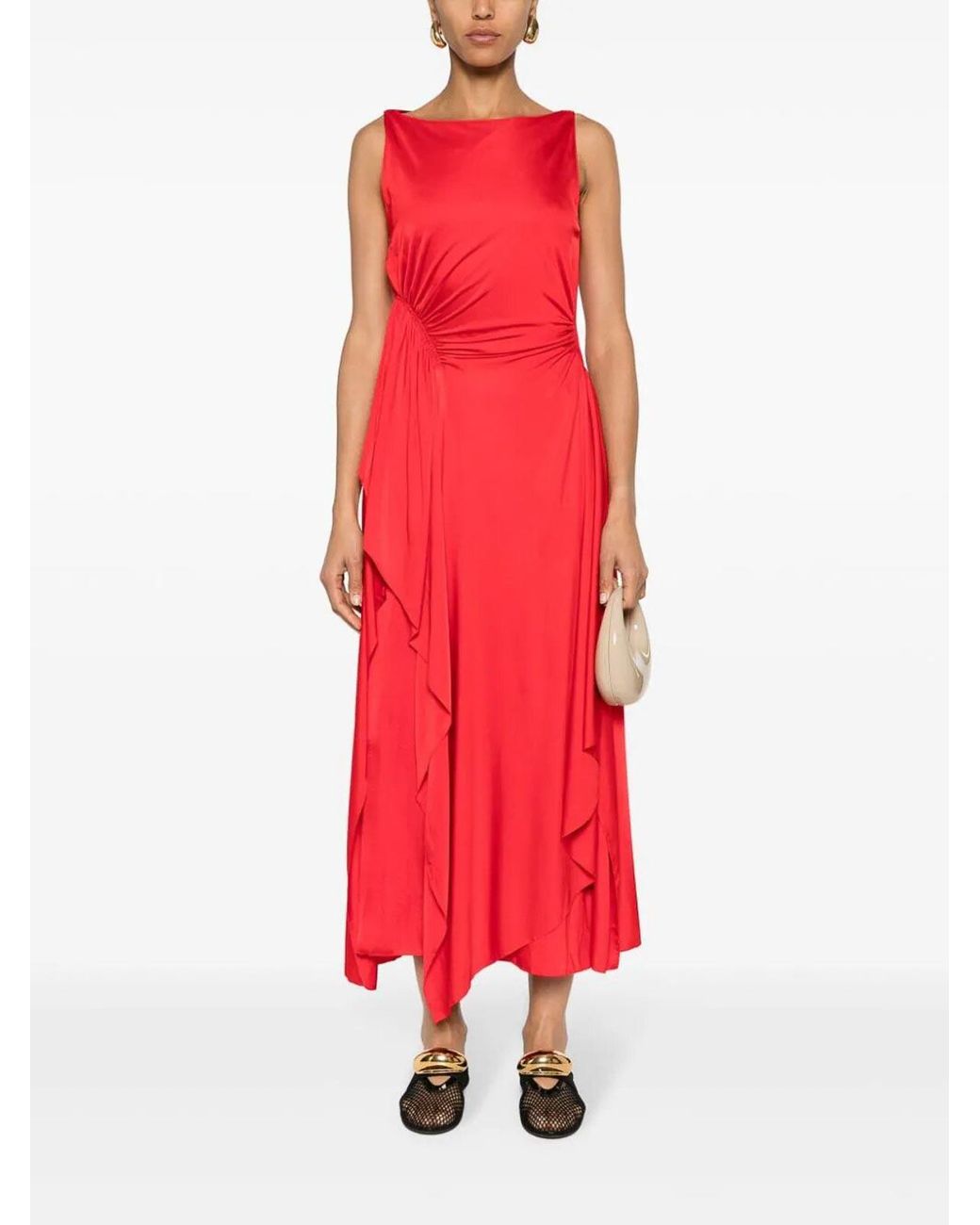 Lanvin Red Ruched Detailed Sleeveless Midi Dress