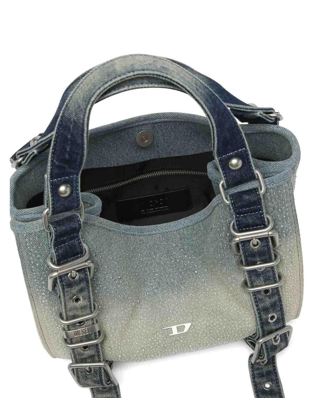 DIESEL Blue Faded Denim Bag With Pleated Design