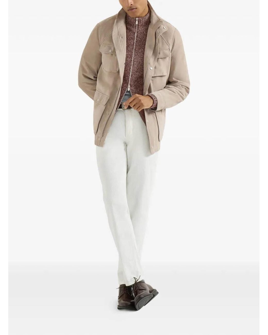 Brunello Cucinelli White Corduroy Pants for men