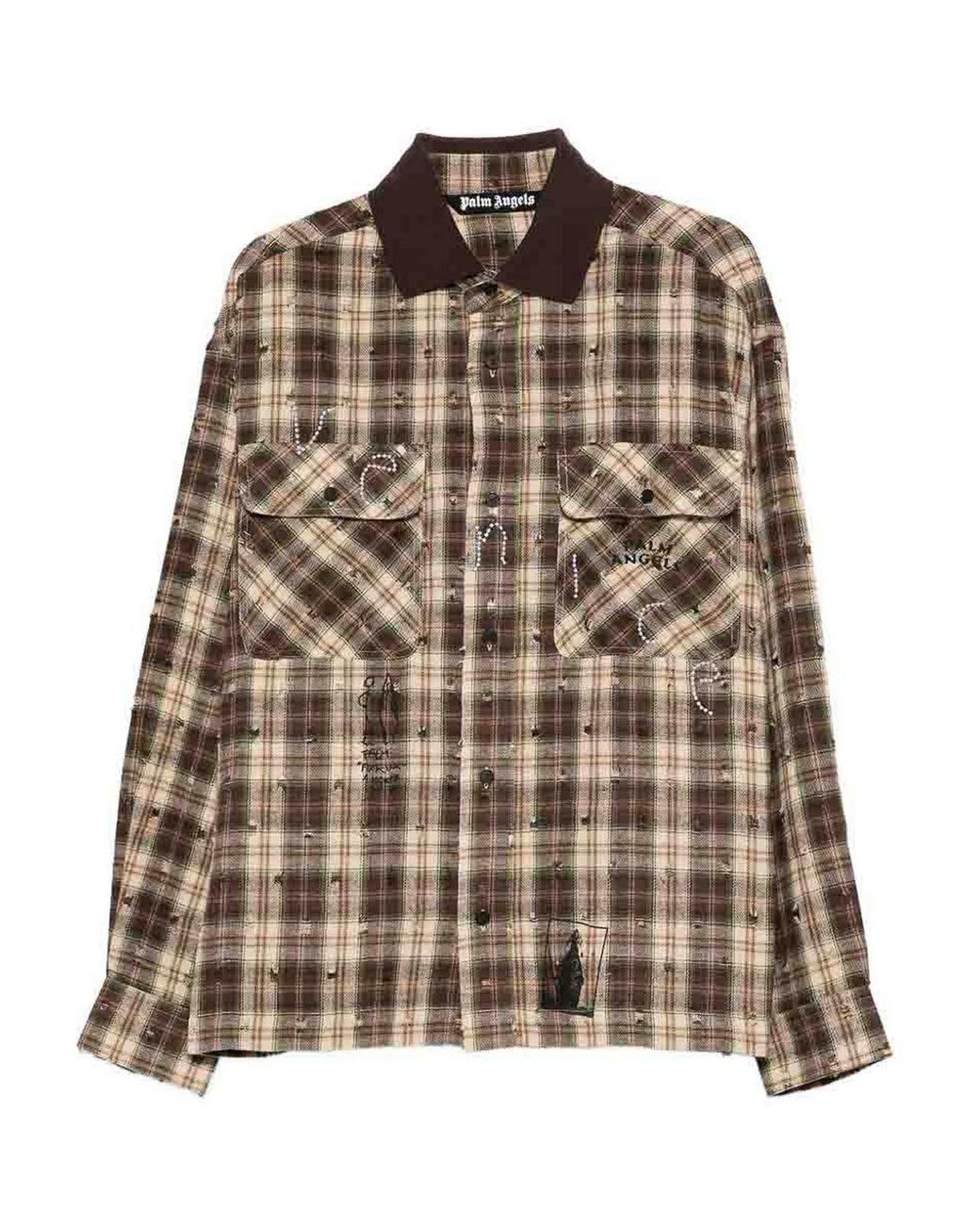 Palm Angels Brown Multicolored Checkered Shirt for men