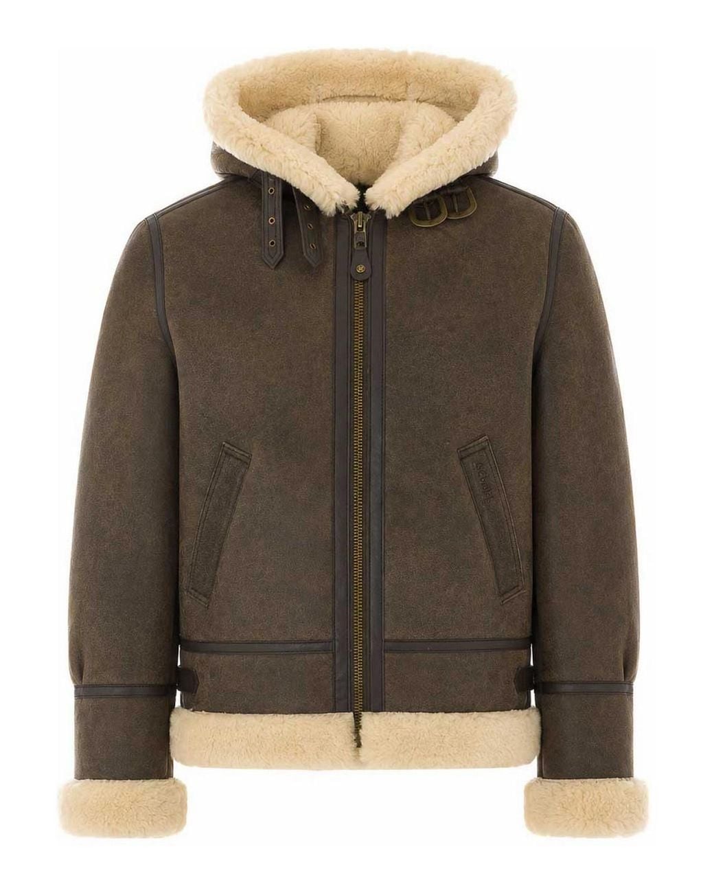 Schott Nyc Green Shearling Jacket for men