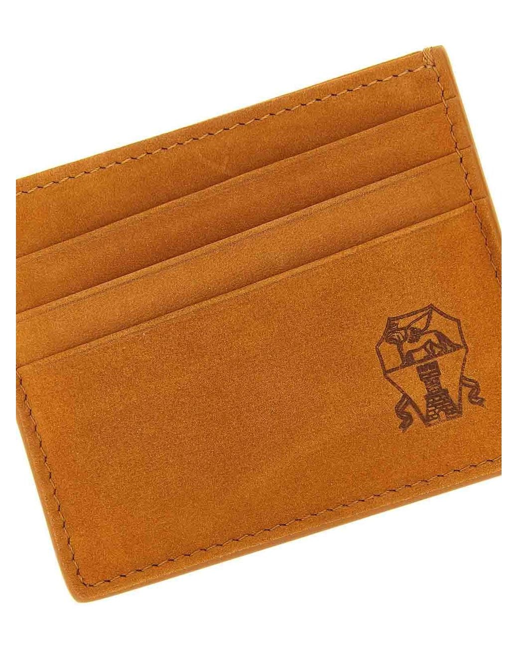 Brunello Cucinelli Orange Suede Card Holder for men