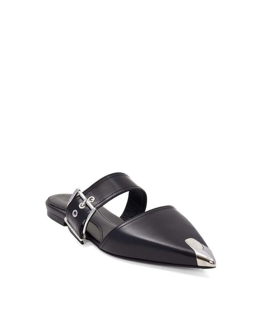 McQueen Black Buckle-Detail Leather Mules