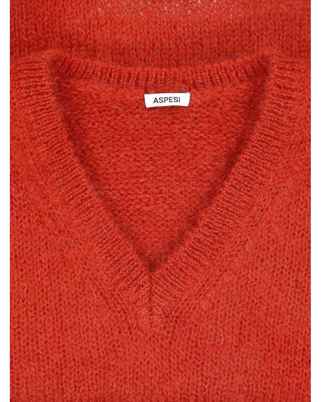 Aspesi Red Mohair And Wool Sweater