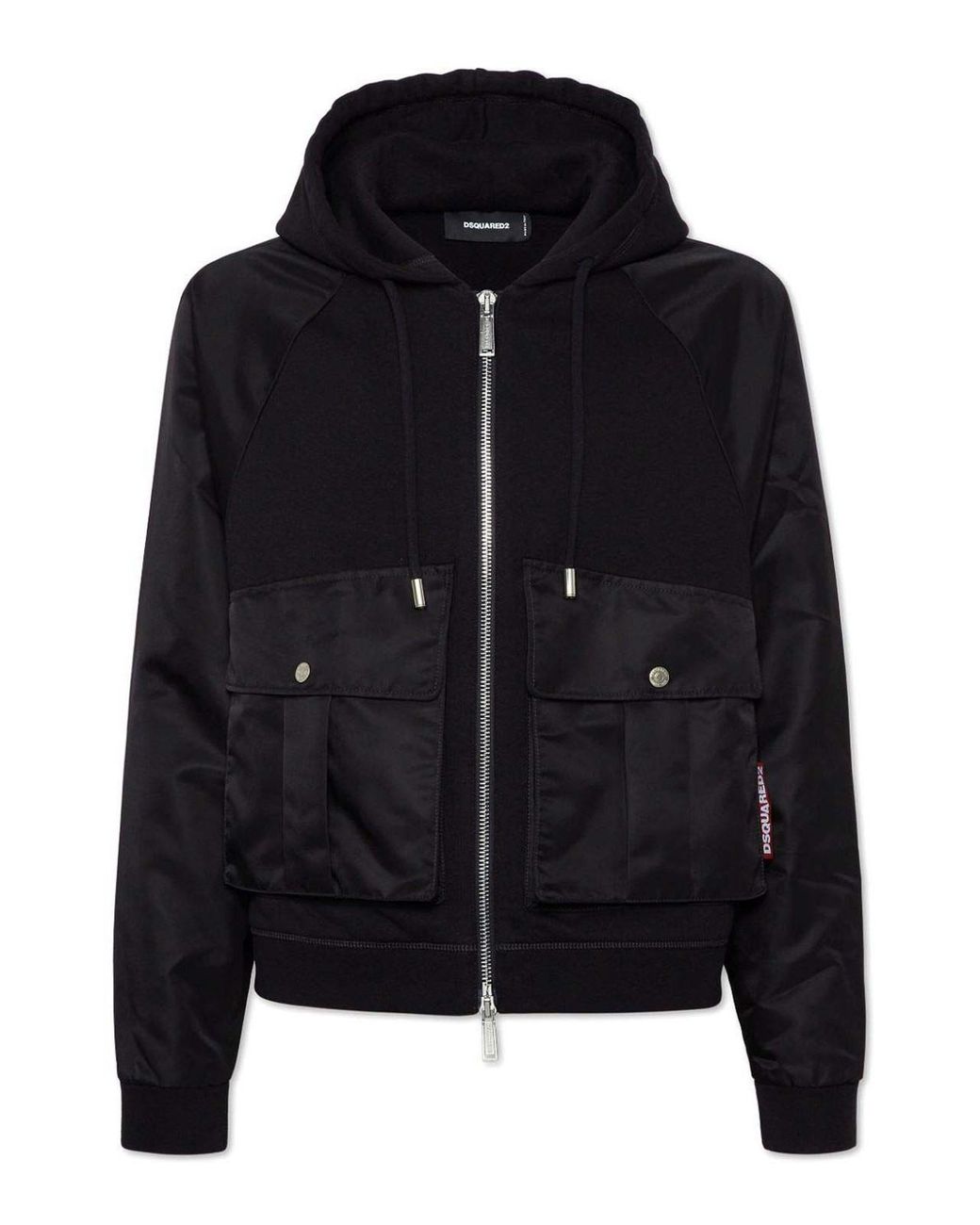DSquared² Black Cropped Relax Fit Utility Hoodie for men