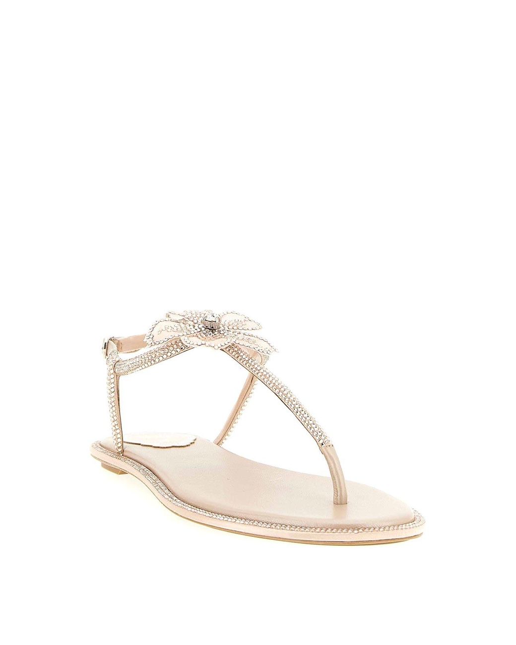 Rene Caovilla Natural Peach Flower Sandals