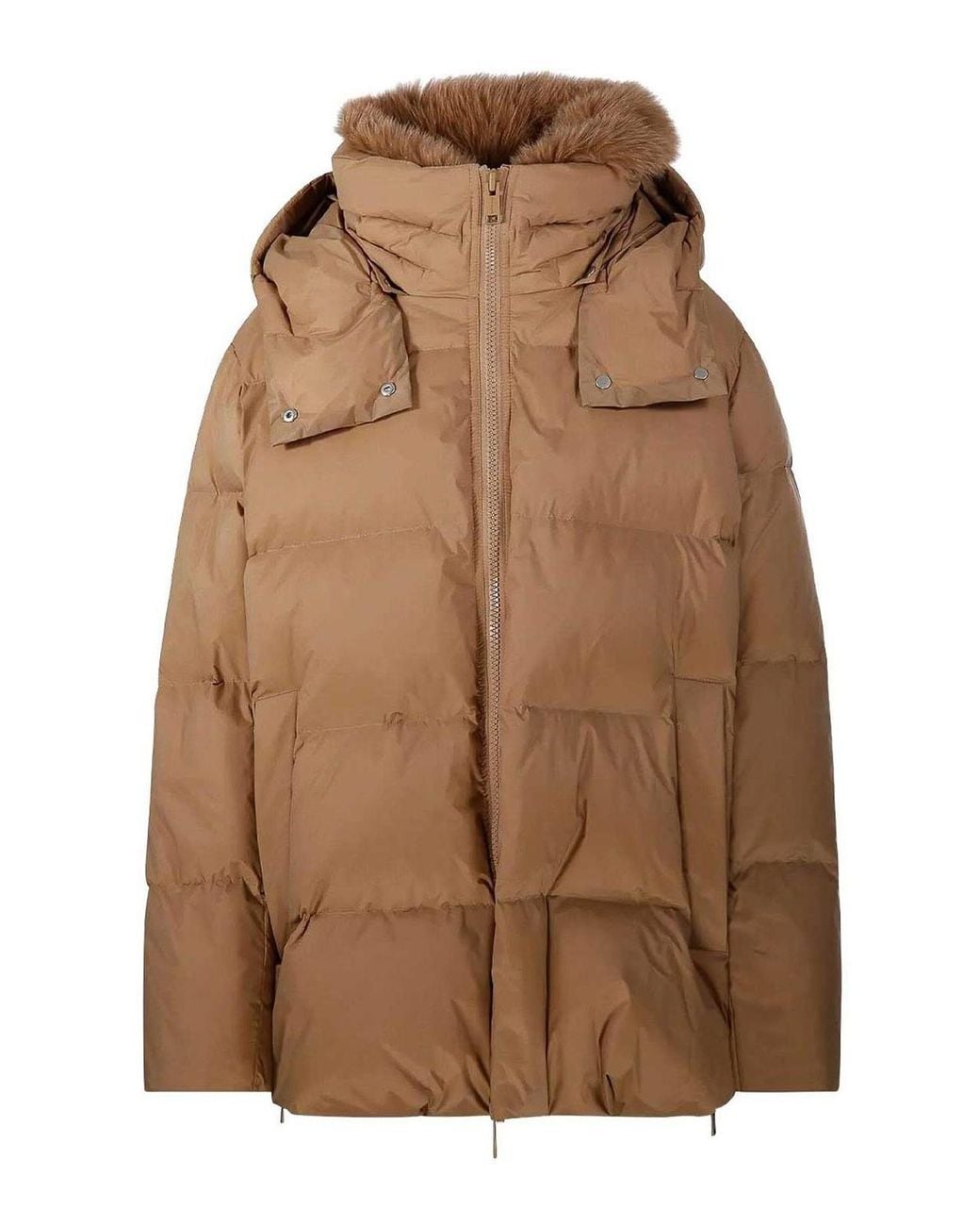 Yves Salomon Brown Technical Fabric Down Jacket With Fur Trim