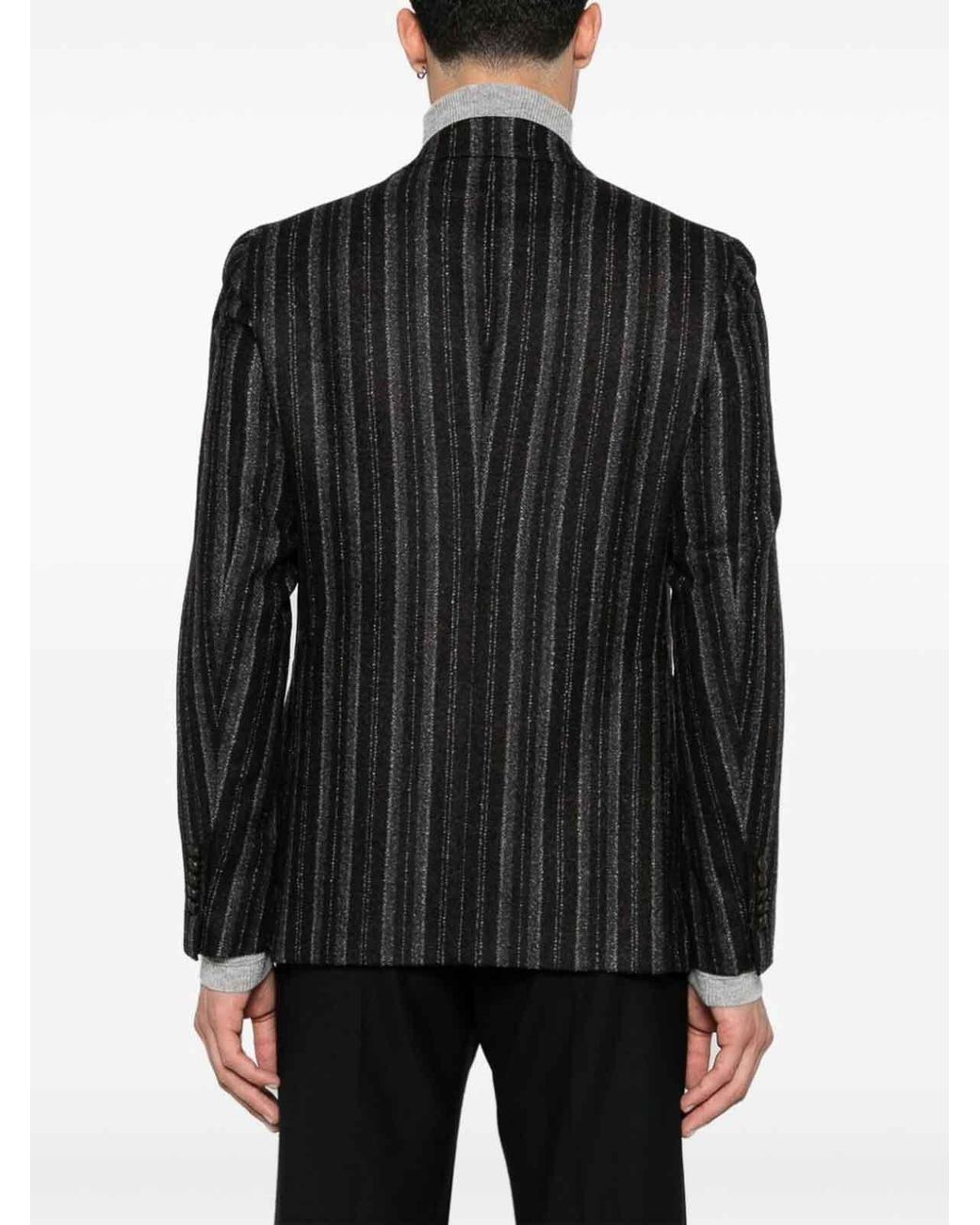 Tagliatore Black Striped Blazer Jacket for men