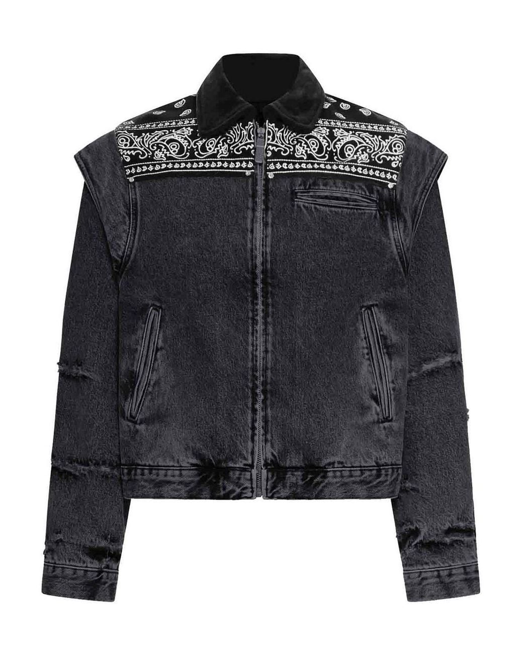 PDF Black Denim Cape Jacket With Bandana Effect for men