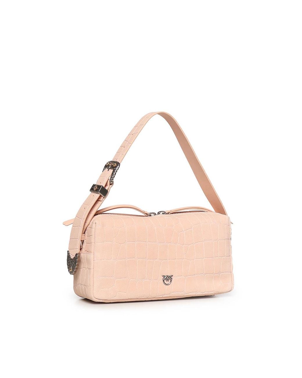 Pinko Pink Crocodile-Embossed Leather Crossbody Bag