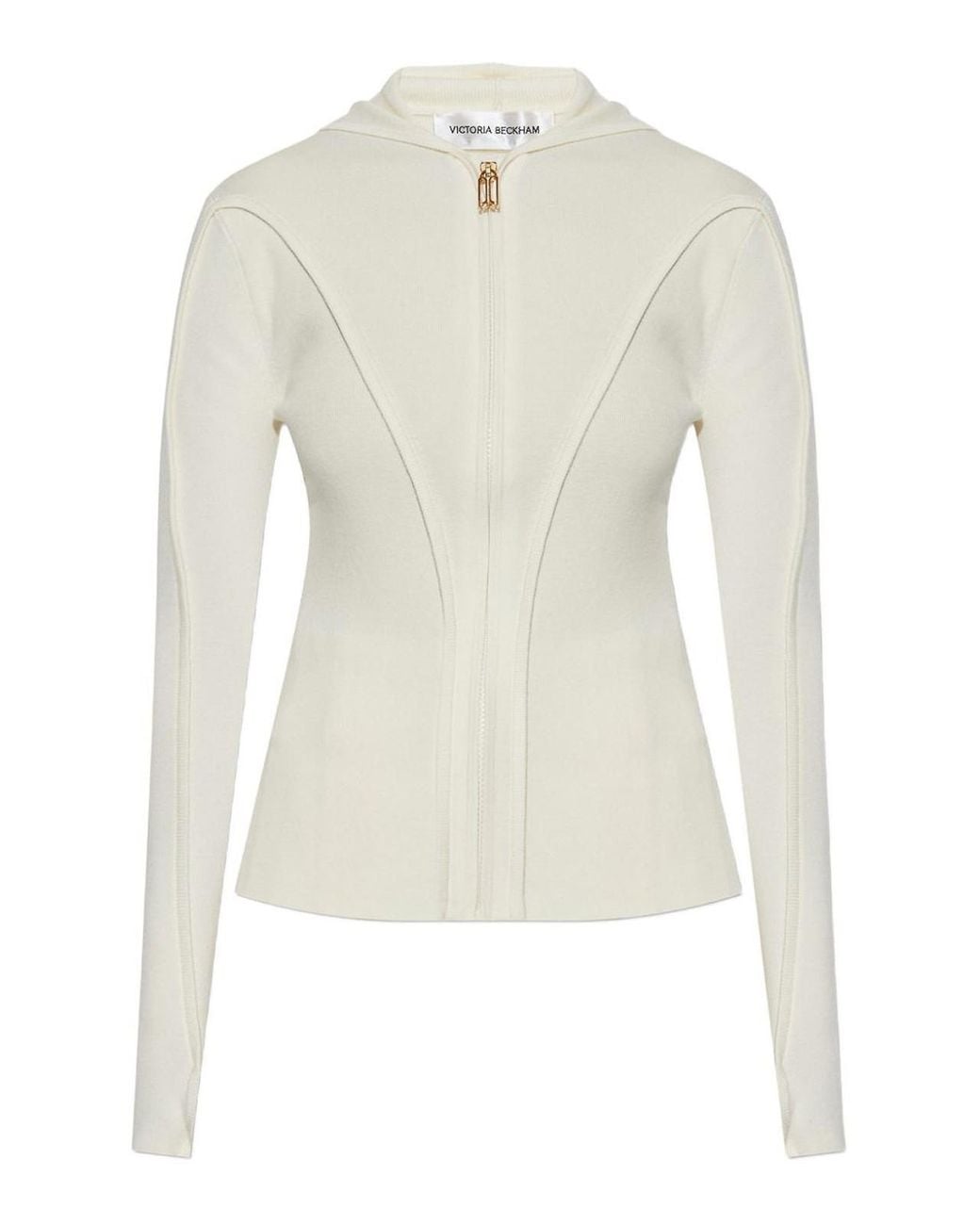 Victoria Beckham White Zip-Up Hooded Jacket