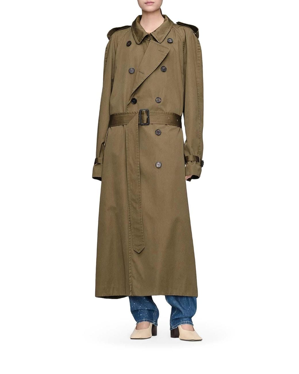 Maison Margiela Natural Long Double-Breasted Cotton Trench Coat