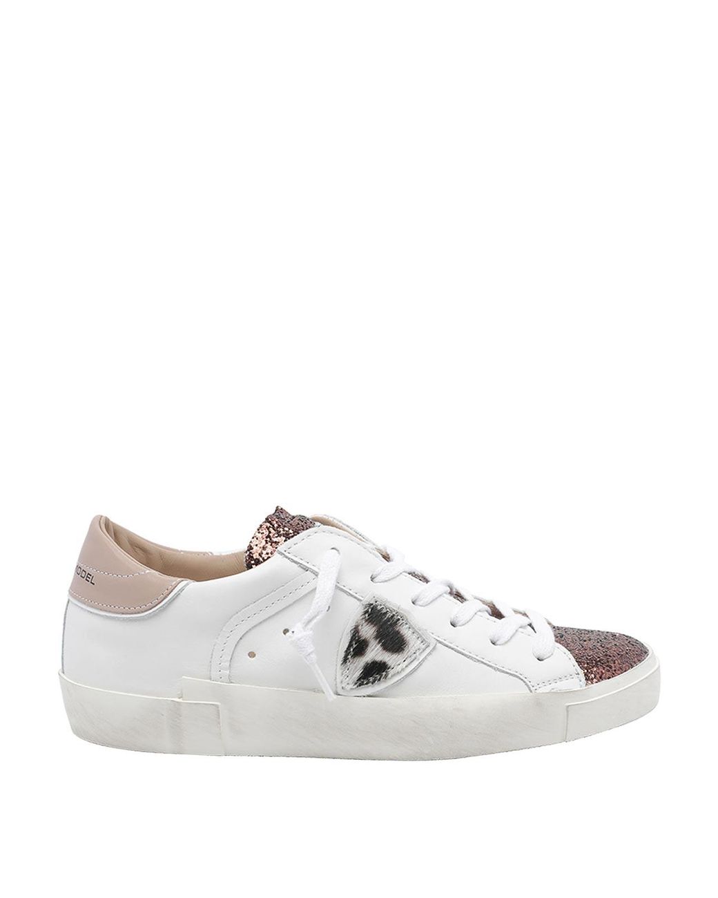 Philippe Model White Prsx Bicolour Low-Top Calfskin Trainers With Shield Logo