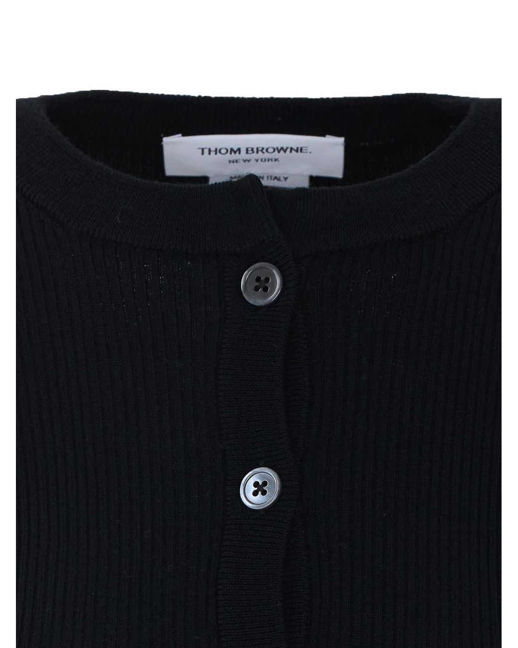 Thom Browne Blue Ribbed Striped Logo Cardigan