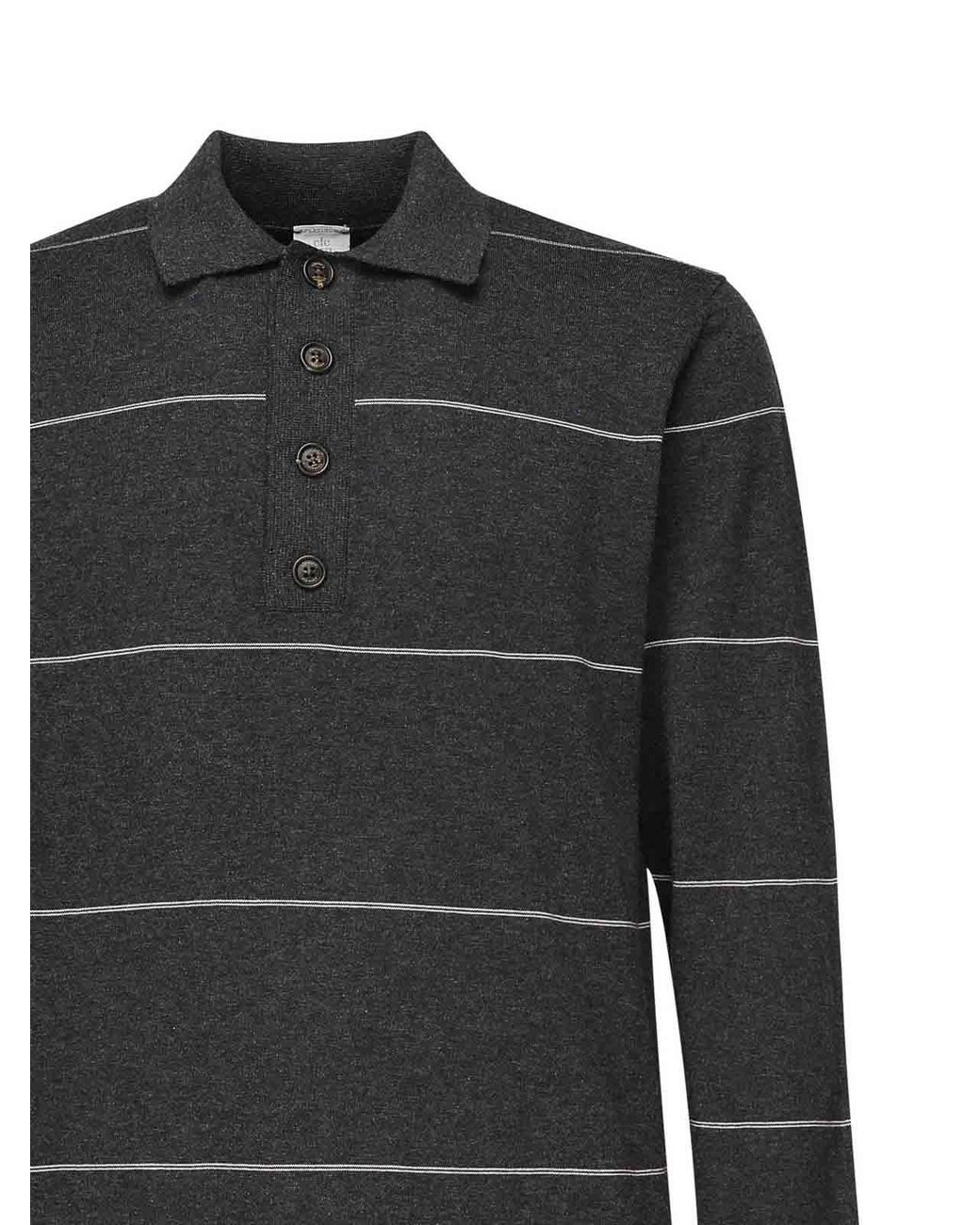 Eleventy Black Striped Long-Sleeved Polo Shirt for men