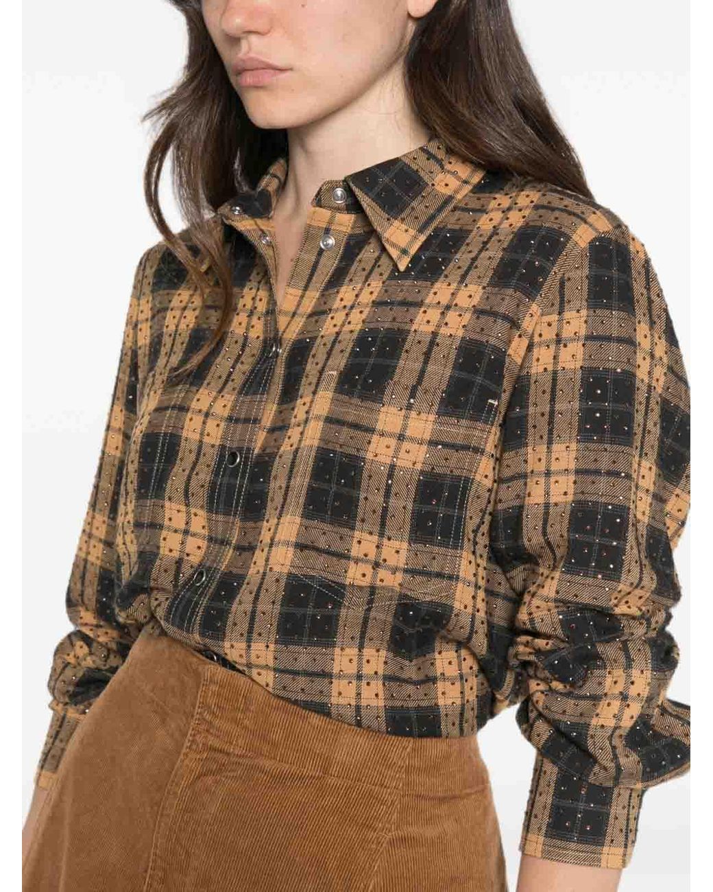 Pinko Multicolor Checked Crystal-Embellished Shirt