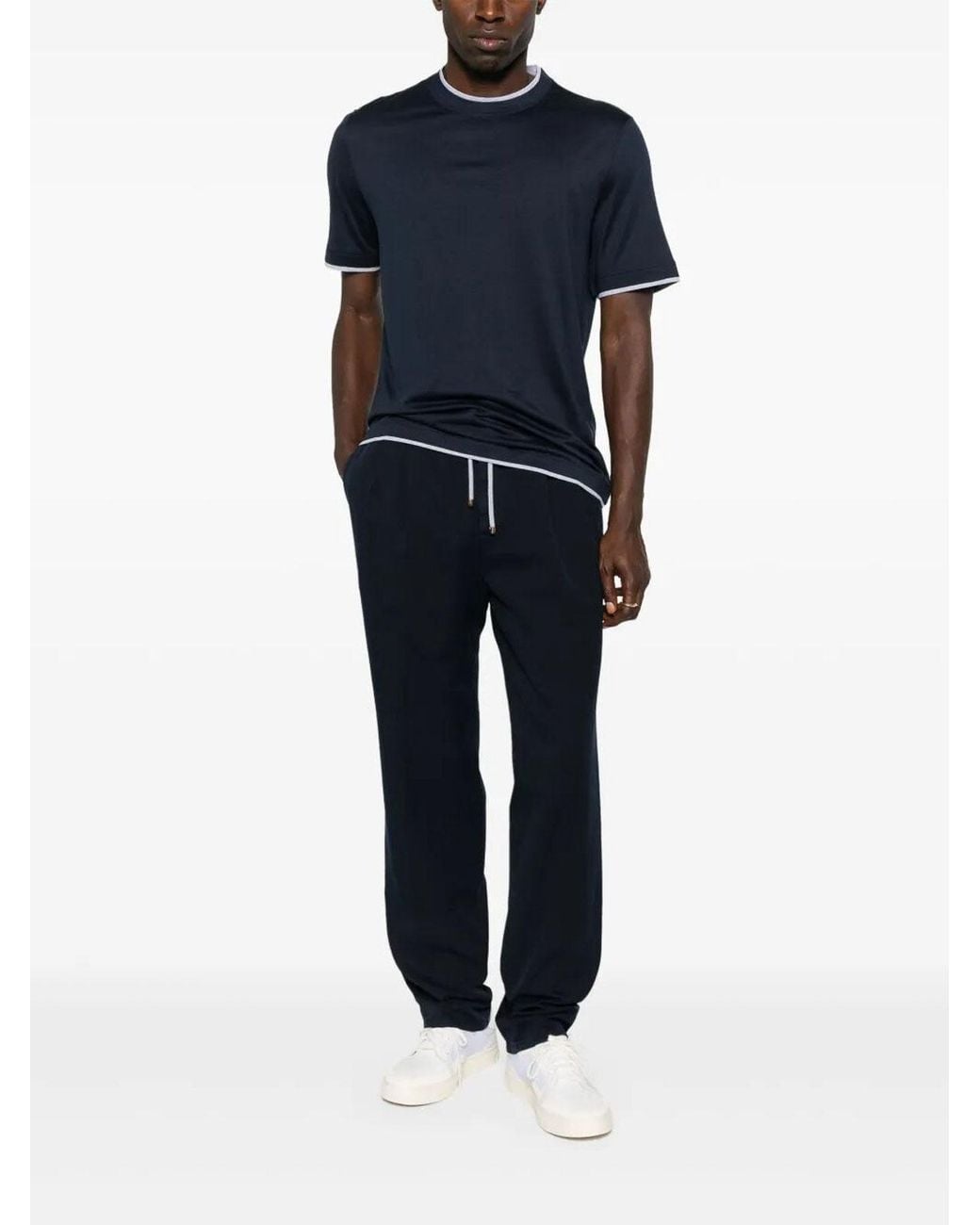 Brunello Cucinelli Blue T-Shirt With Faux-Layering for men