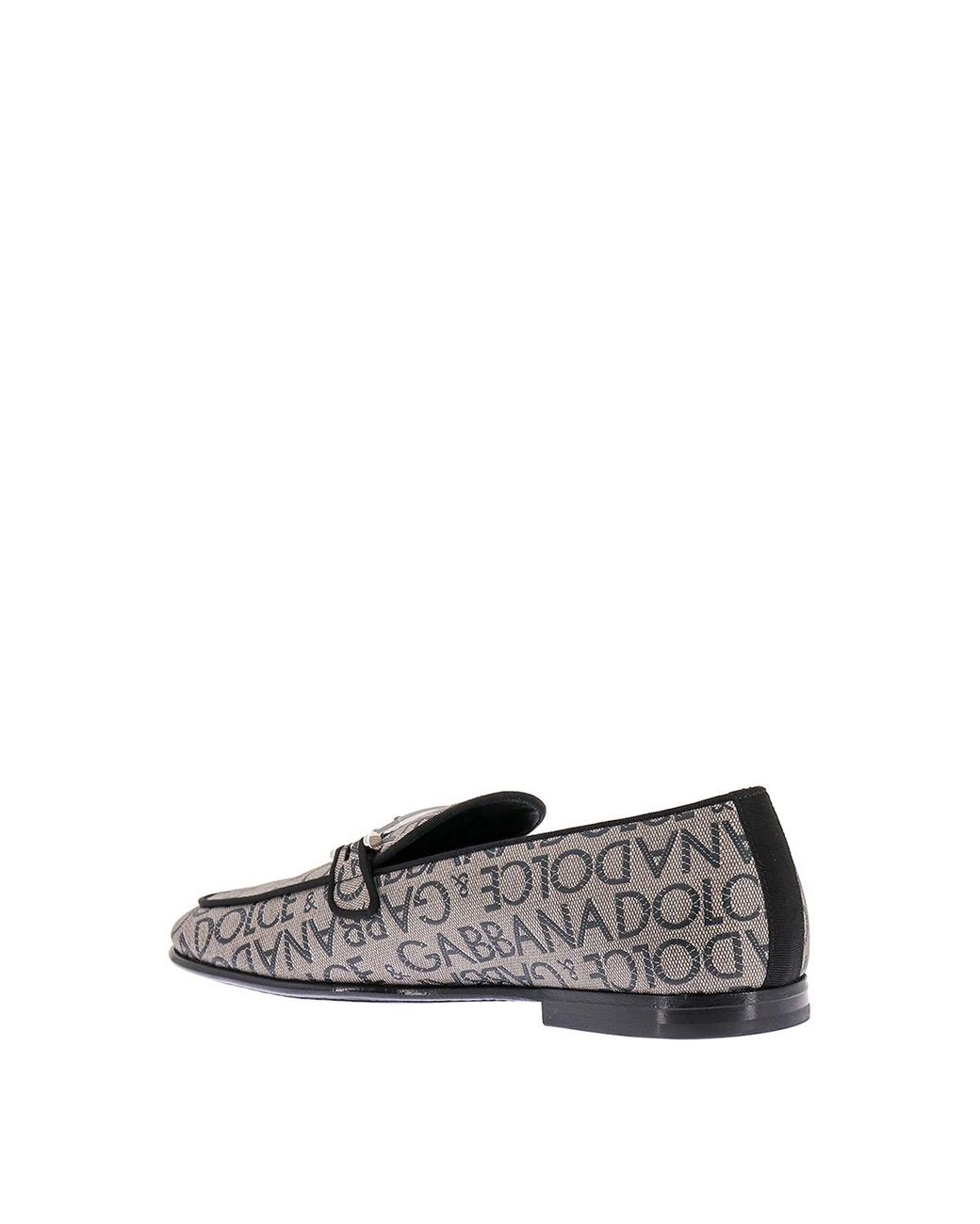 Dolce & Gabbana Gray Loafers With All-Over Lettering Logo Print for men