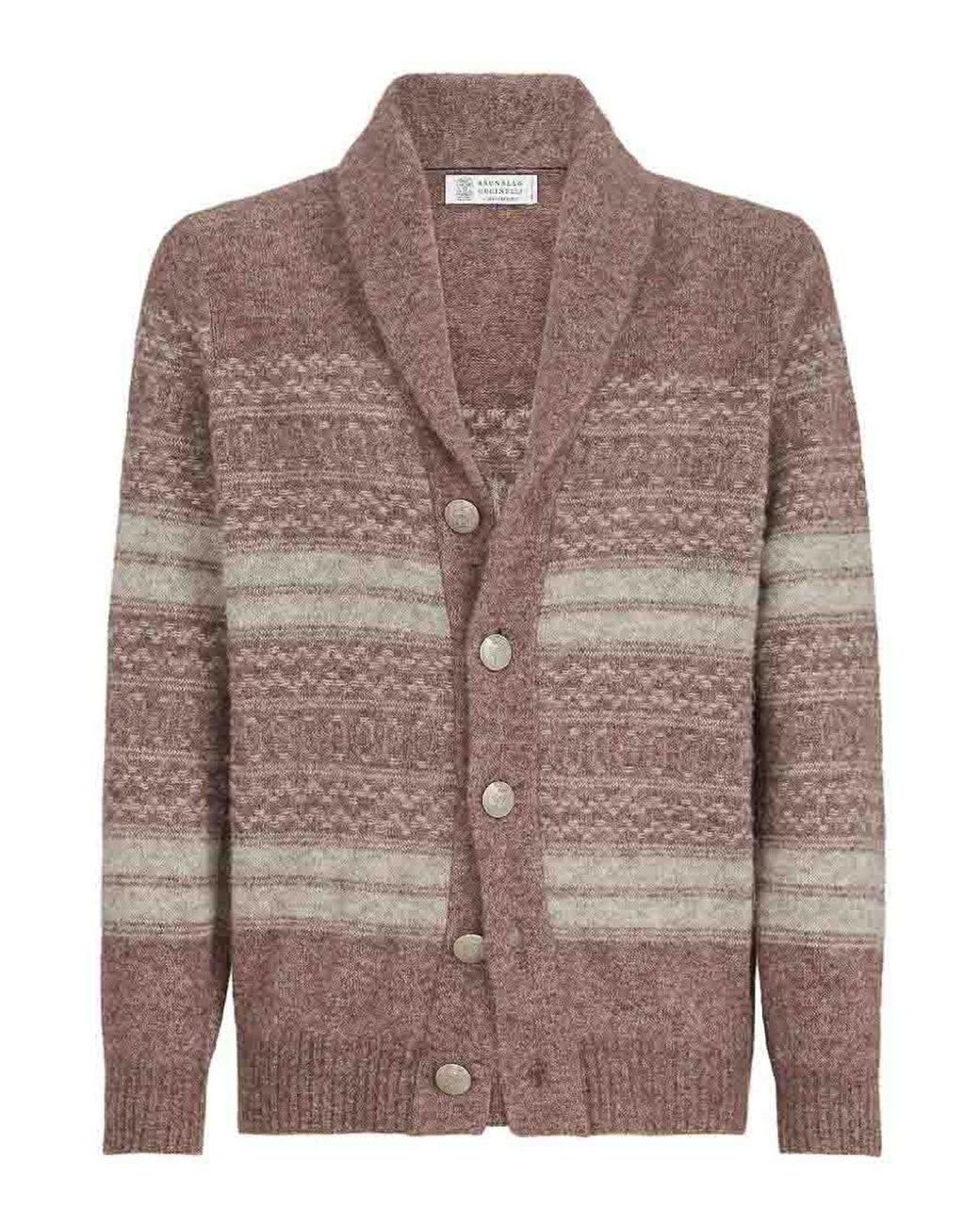 Brunello Cucinelli Brown Cardigan Nordic Jacquard for men