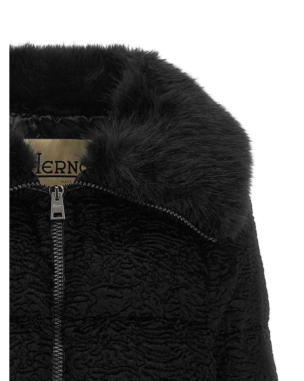 Herno Black Astrakhan Effect Jacket