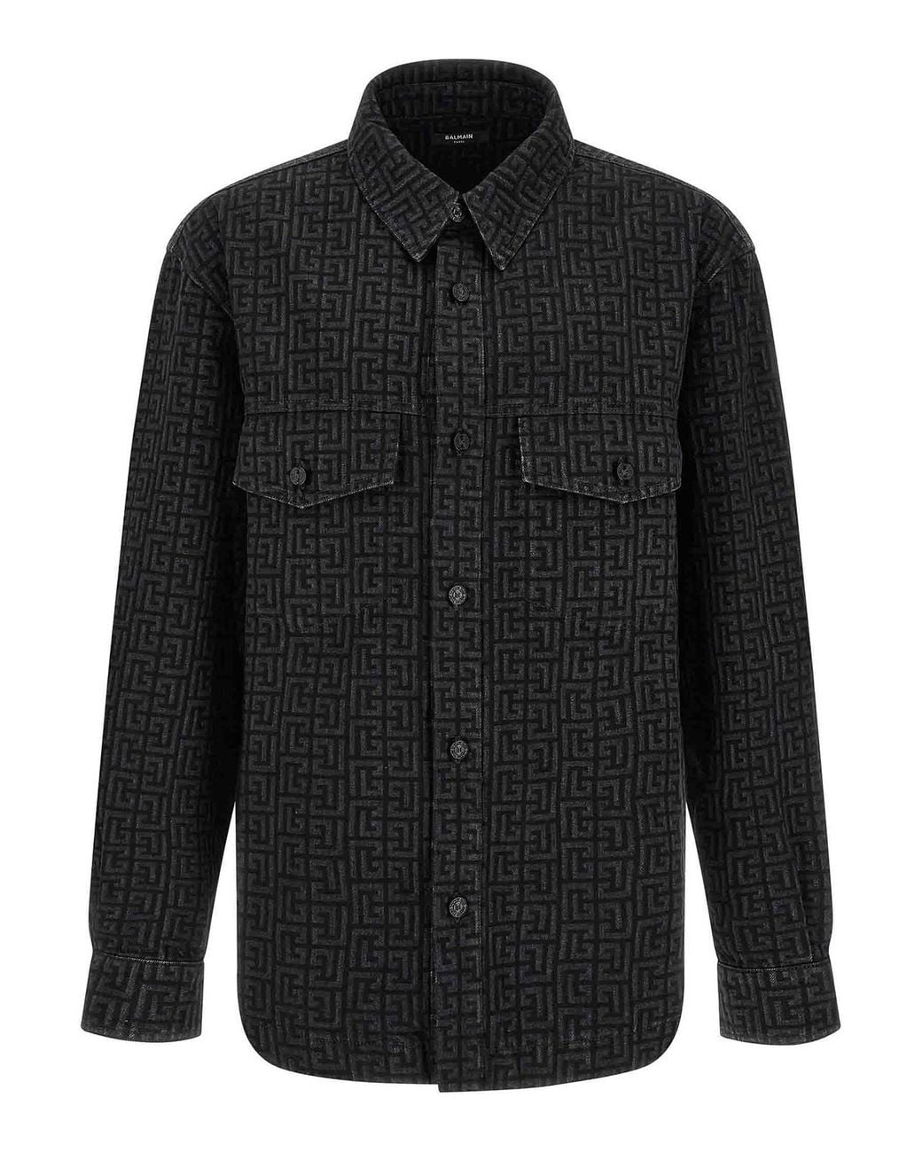 Balmain Black Monogram Pattern Overshirt for men