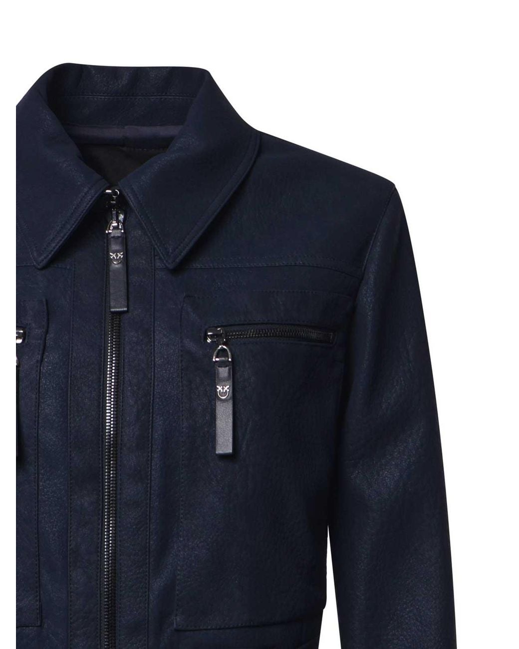 Pinko Blue Cropped Nubuck Leather-Look Jacket