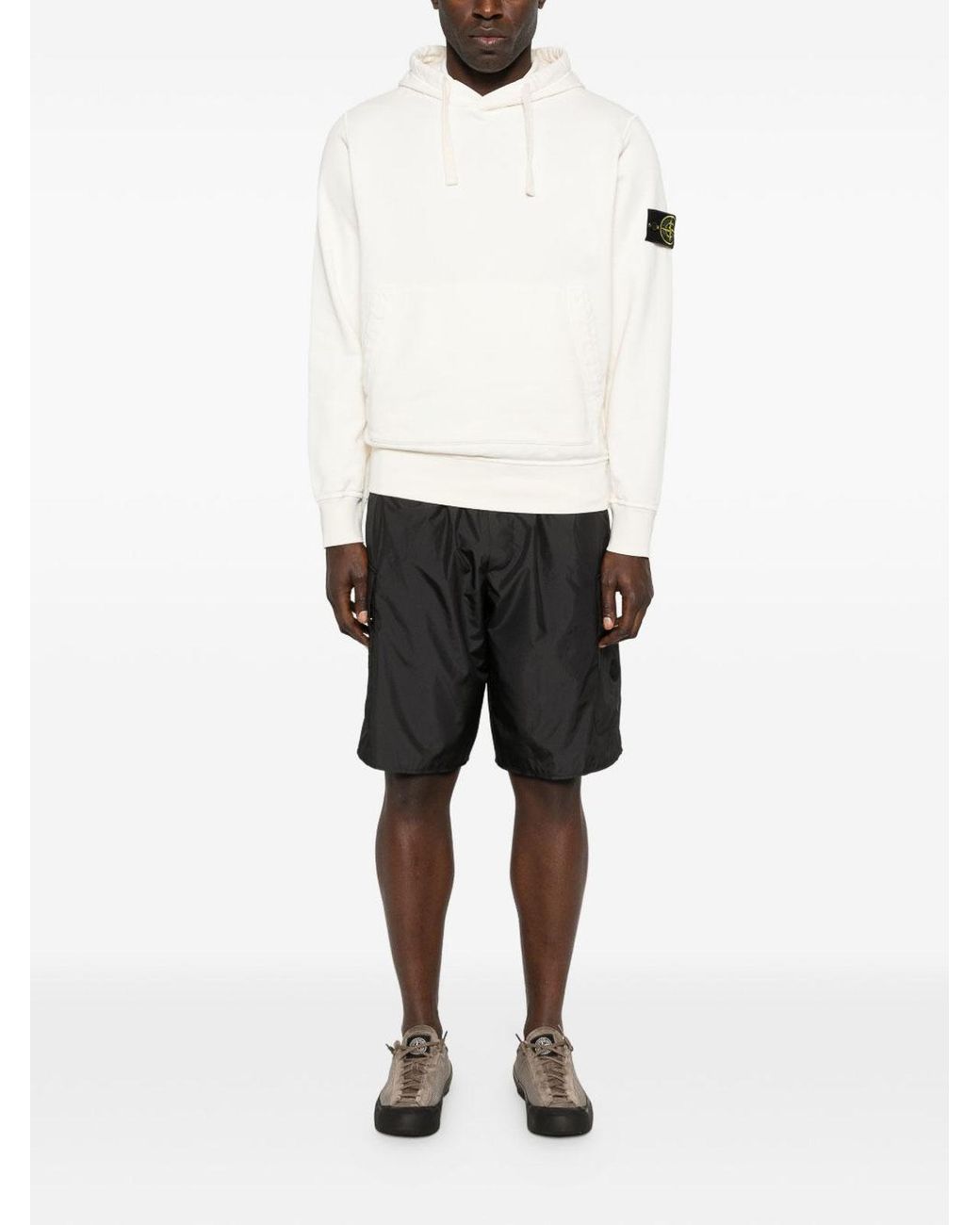 Stone Island White Hoodie With Front Kangaroo Pocket for men