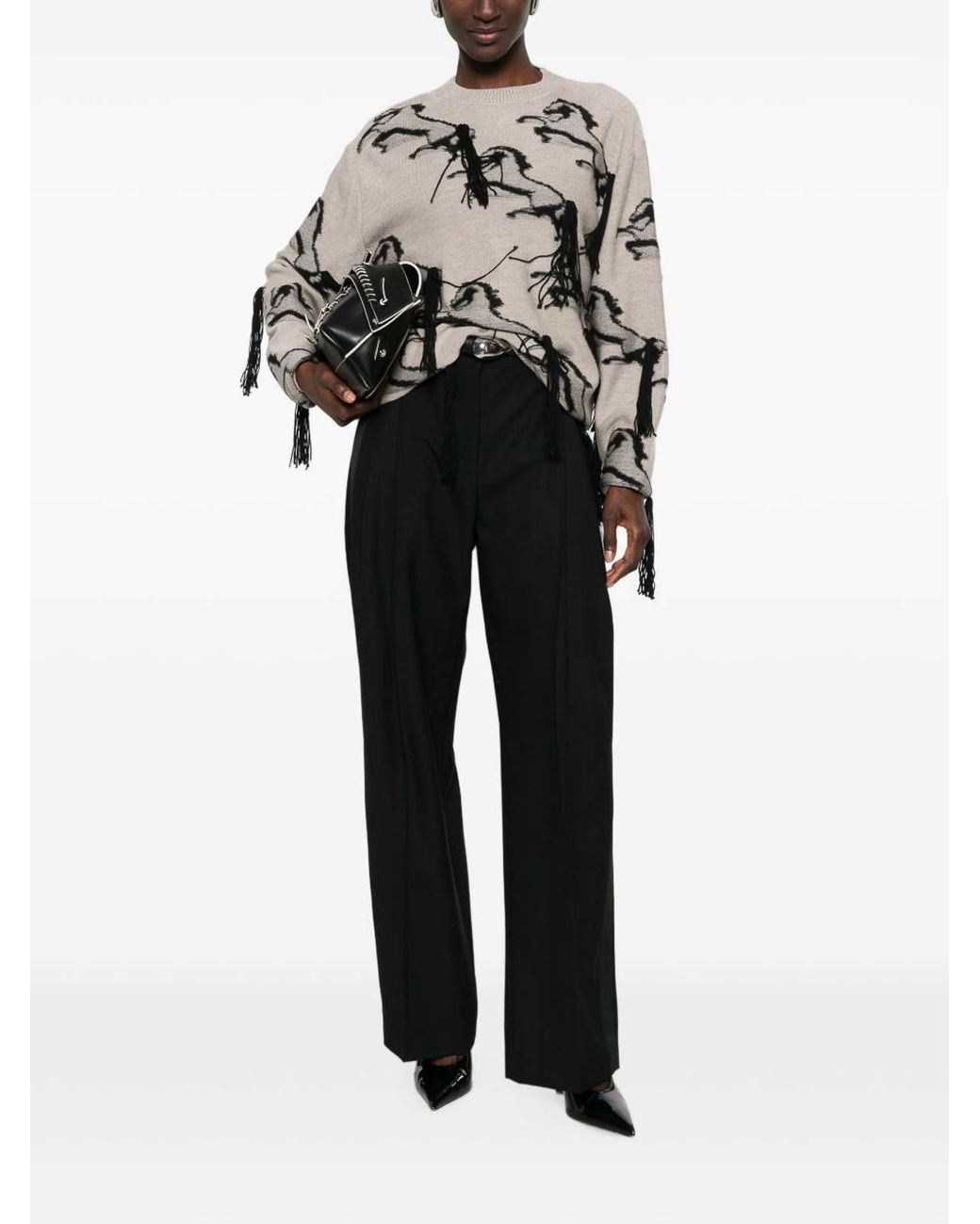 Stella McCartney Natural Embroidered Horse Wool Jumper