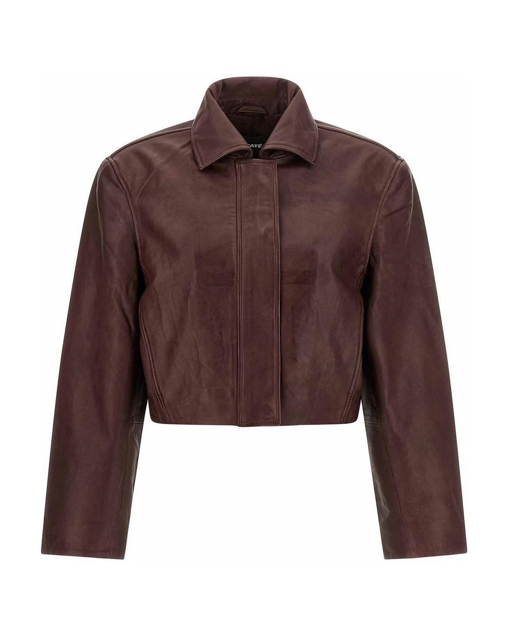 ROTATE BIRGER CHRISTENSEN Brown Boxy Square Leather Jacket